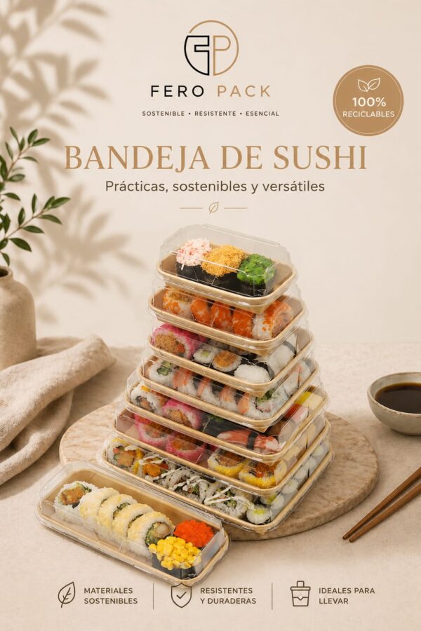 INICIO bandeja de sushi papel kraft con tapa pp